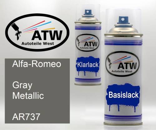 Alfa-Romeo, Gray Metallic, AR737: 400ml Sprühdose + 400ml Klarlack - Set, von ATW Autoteile West.